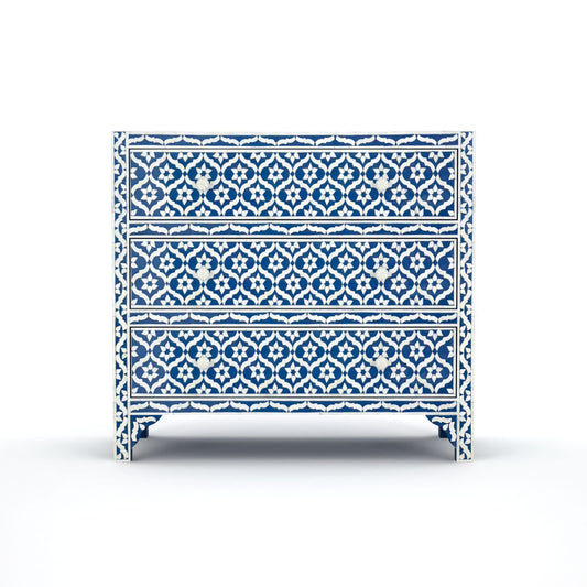 Chest of drawers blue bone inlay geometrical pattern