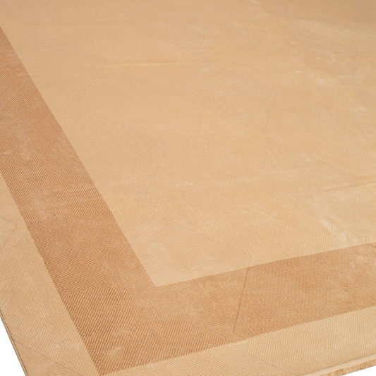 Dexter Cotton Rug in neutral beige with a modern abstract geometric texture and soft tonal border, size 400x300 cms.