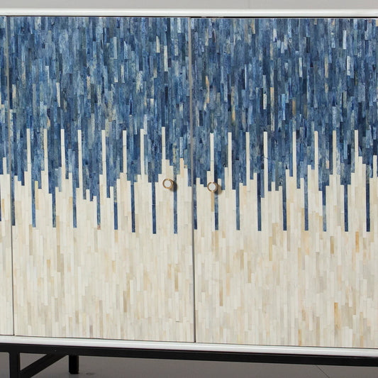 Grover Sideboard – blue bone carved sideboard, handcrafted furniture, by Arkrn Homes