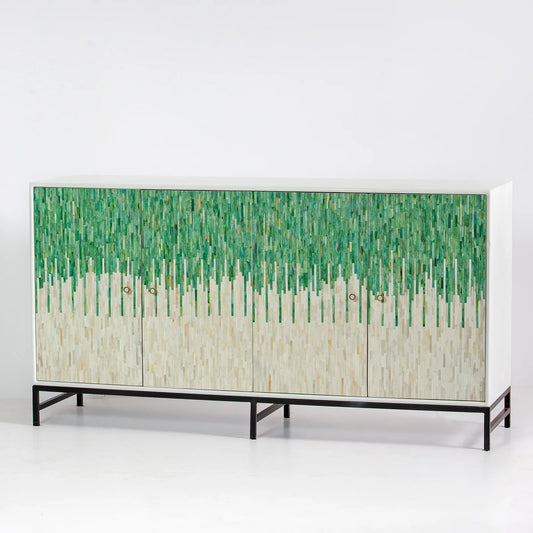 Grover Sideboard – green bone carved sideboard, handcrafted furniture, by Arkrn Homes