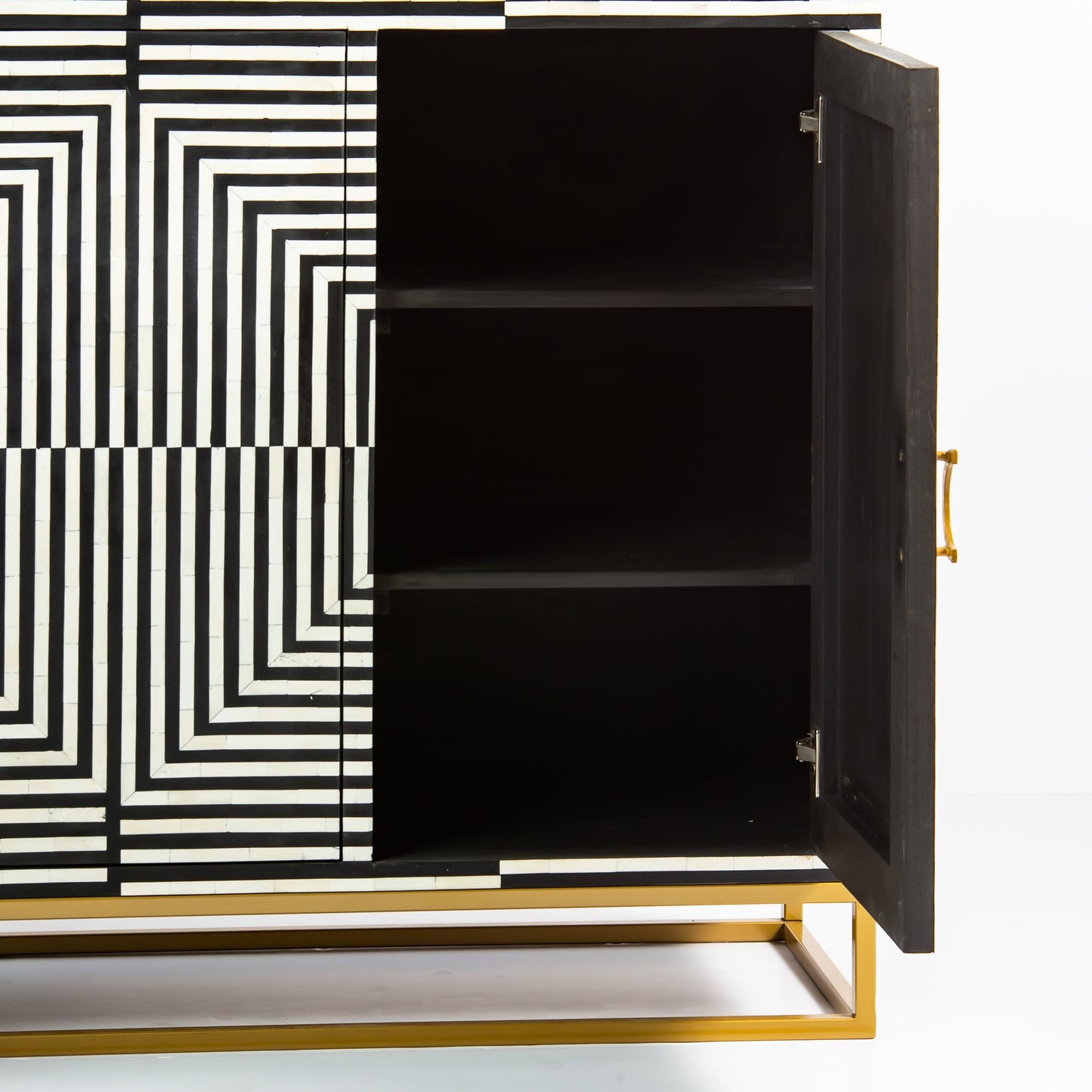 Leam Cabinet in black and white striped bone inlay by arkrn homes
