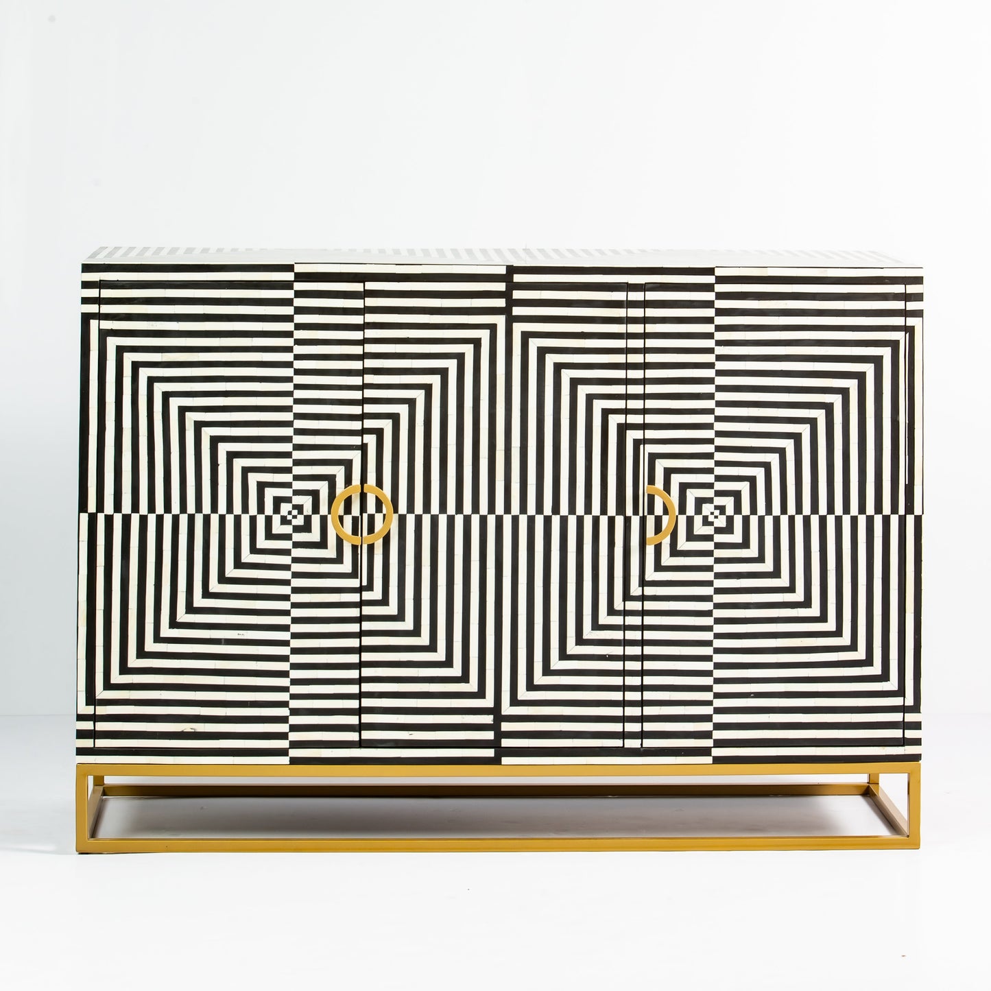 Leam Cabinet in black and white striped bone inlay by arkrn homes