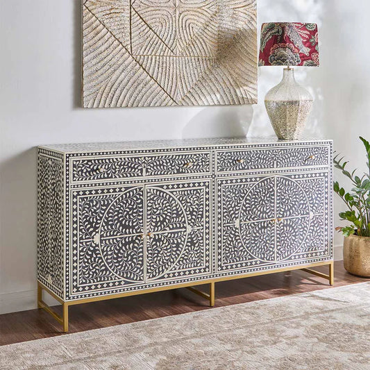 Navi Sideboard – handcrafted black bone inlay furniture, by Arkrn Homes