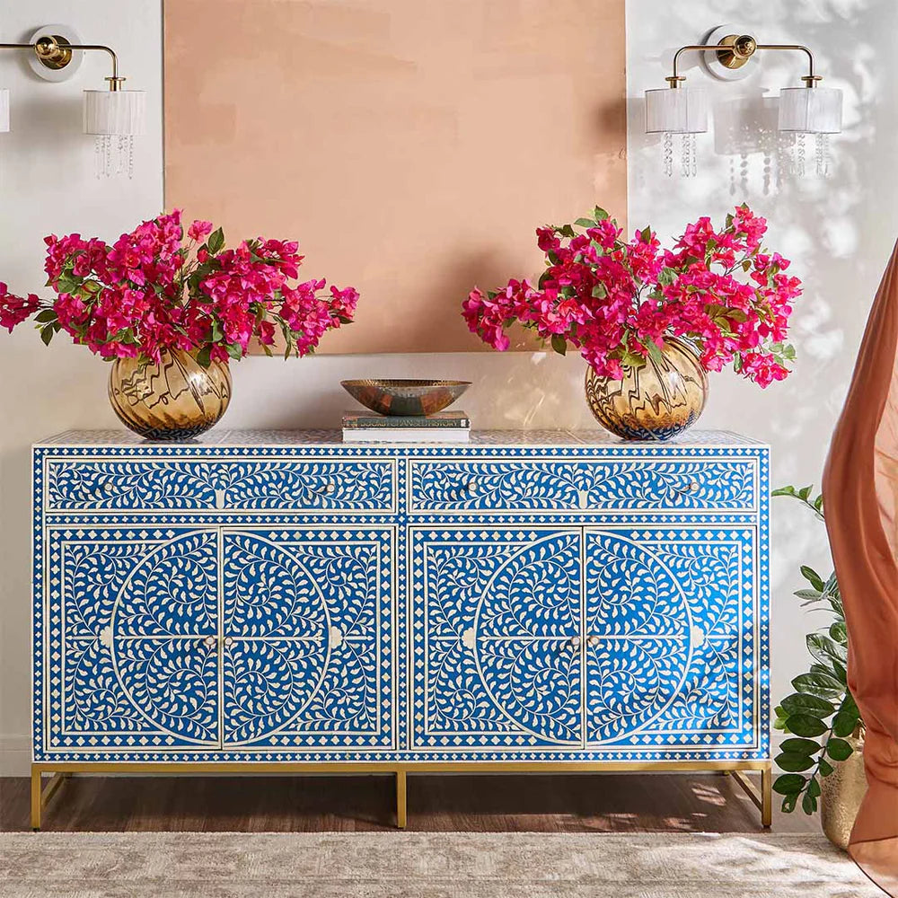 Navi Sideboard – blue bone inlay sideboard, by Arkrn Homes