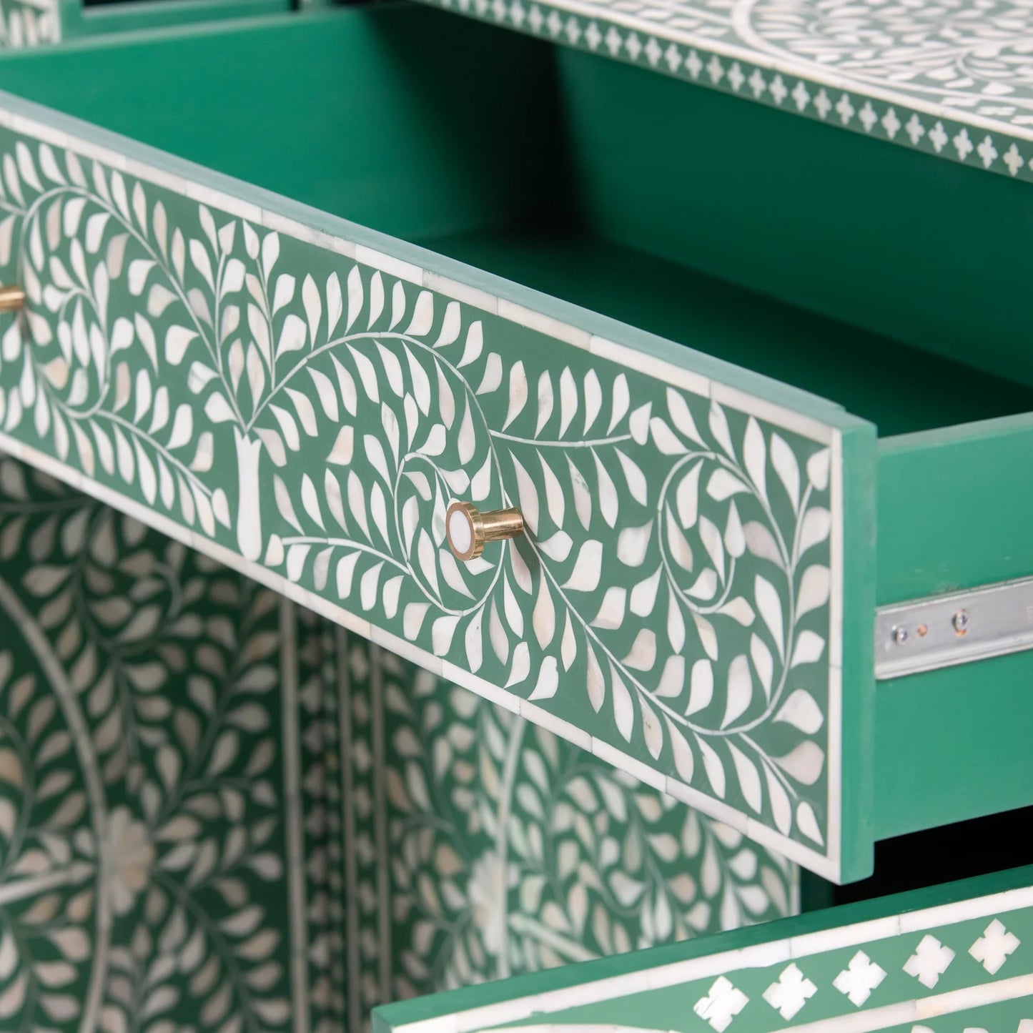 Navi Sideboard – green bone inlay sideboard, by Arkrn Homes