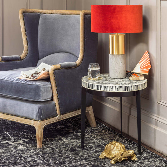 Nuba Side Table in Bone Inlay Black and White by Arkrn Homes