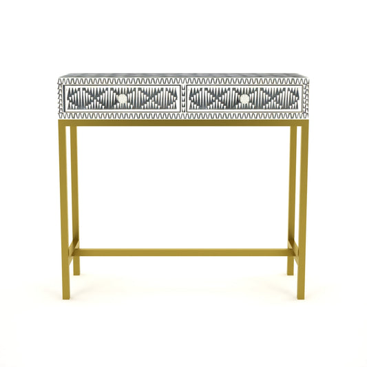 SKYE CONSOLE TABLE IN BLACK AND WHITE BONE INLAY