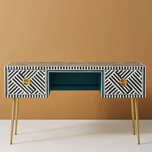 Shore console desk in black and white bone inlay by arkrn homes