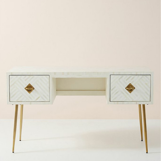 shore Console Desk - White Bone Inlay