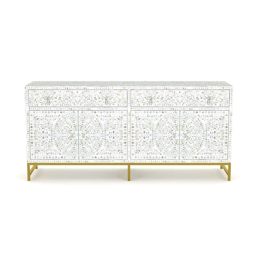 Vero Sideboard – white mother of pearl inlay, handcrafted furniture, by Arkrn Homes