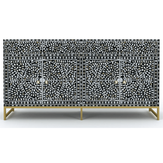 Vero Cabinet in Black and White Floral Mother of Pearl Sideboard by Arkrn Homes