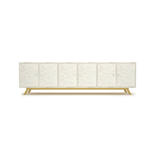 Visar TV Unit in White Bone inlay by Arkrn Homes