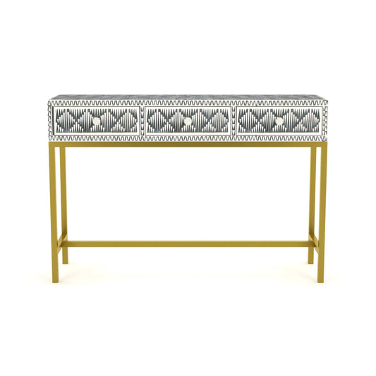 black and white Skye mini dresser console in bone inlay by arkrn homes