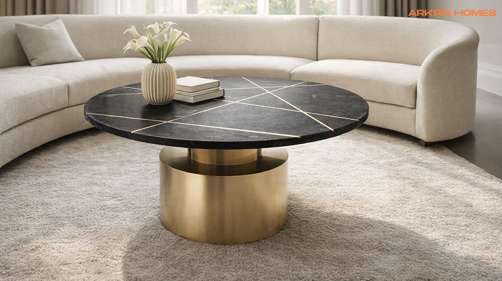 Round Bone Inlay Coffee Table Soft Stylish and Eye-Catching