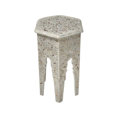 Aero side table in white mother of pearl inlay by arkrn homes