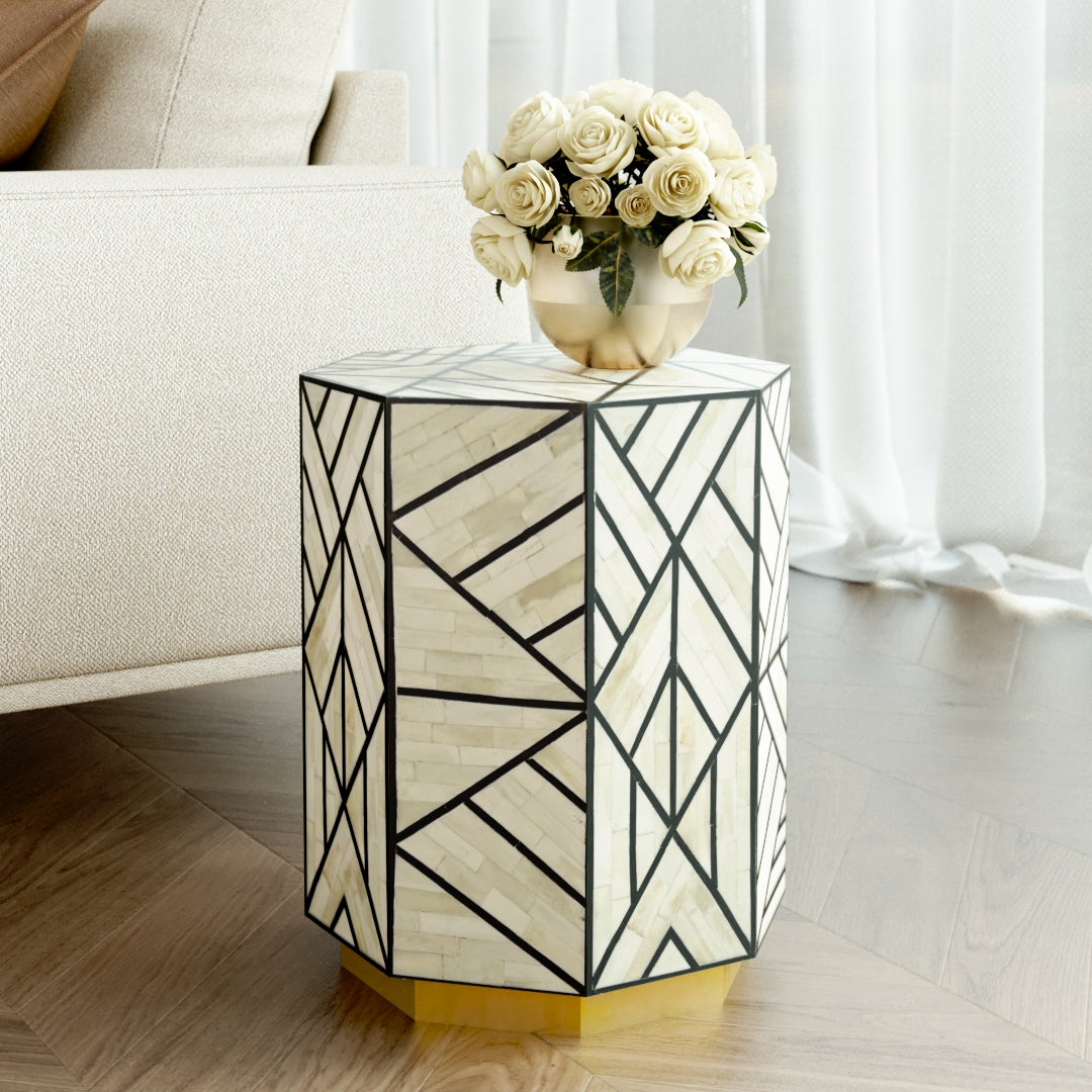 Arian Side Table in Black and White Bone inlay by Arkrn Homes