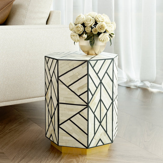Arian Side Table in Black and White Bone inlay by Arkrn Homes