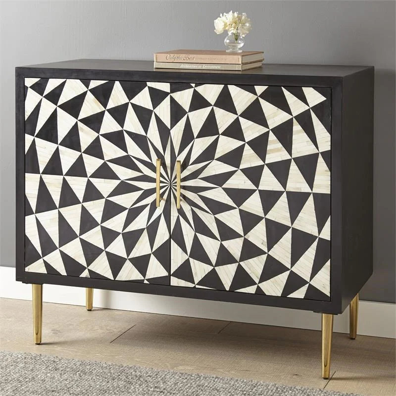 Bastille Cabinet – black and white bone inlay, handcrafted furniture, by Arkrn Homes