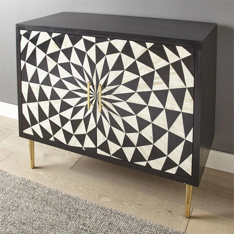 Bastille Cabinet – black and white bone inlay, handcrafted furniture, by Arkrn Homes