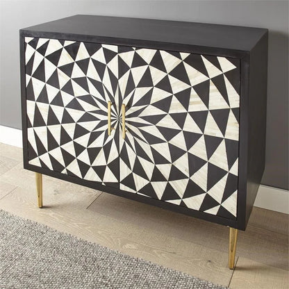 Bastille Cabinet – black and white bone inlay, handcrafted furniture, by Arkrn Homes