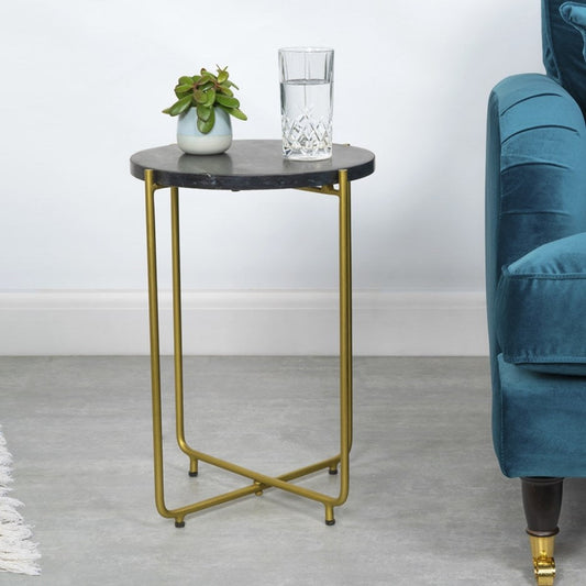Caro Black Marble Side Table by Arkrn Homes
