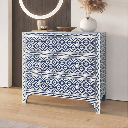 Chest of drawers blue bone inlay in geometrical pattern 