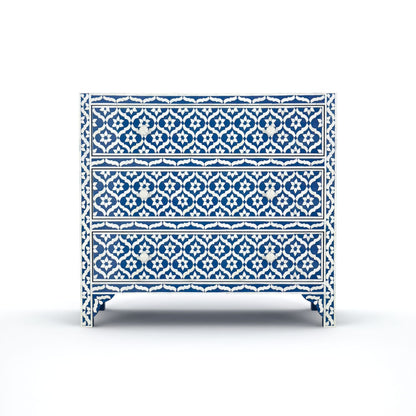 Chest of drawers blue bone inlay geometrical pattern