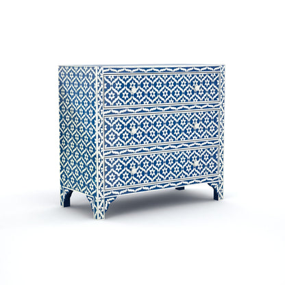 Chest of drawers blue bone inlay in geometrical pattern