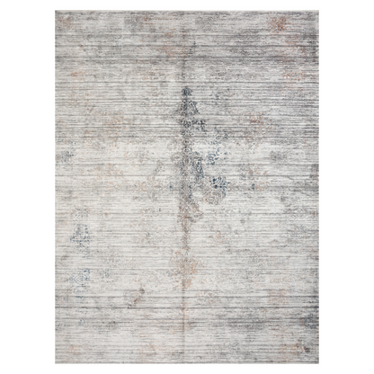 Core Cotton rug in 400x300 cm featuring muted tones of grey, ivory, blue, and burnt orange in a softly distressed modern texture.