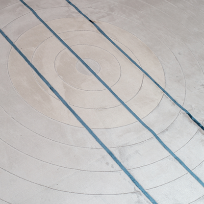 Cosimo Cotton Rug with soft ivory and grey tones, navy geometric lines, texture, size 400x300 cms.