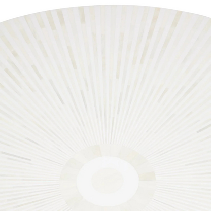 Esme Coffee Table in black bone inlay with golden base, handcrafted with bold striped design, size 100x100x45 cm.