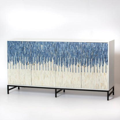 Grover Sideboard – blue bone carved sideboard, handcrafted furniture, by Arkrn Homes