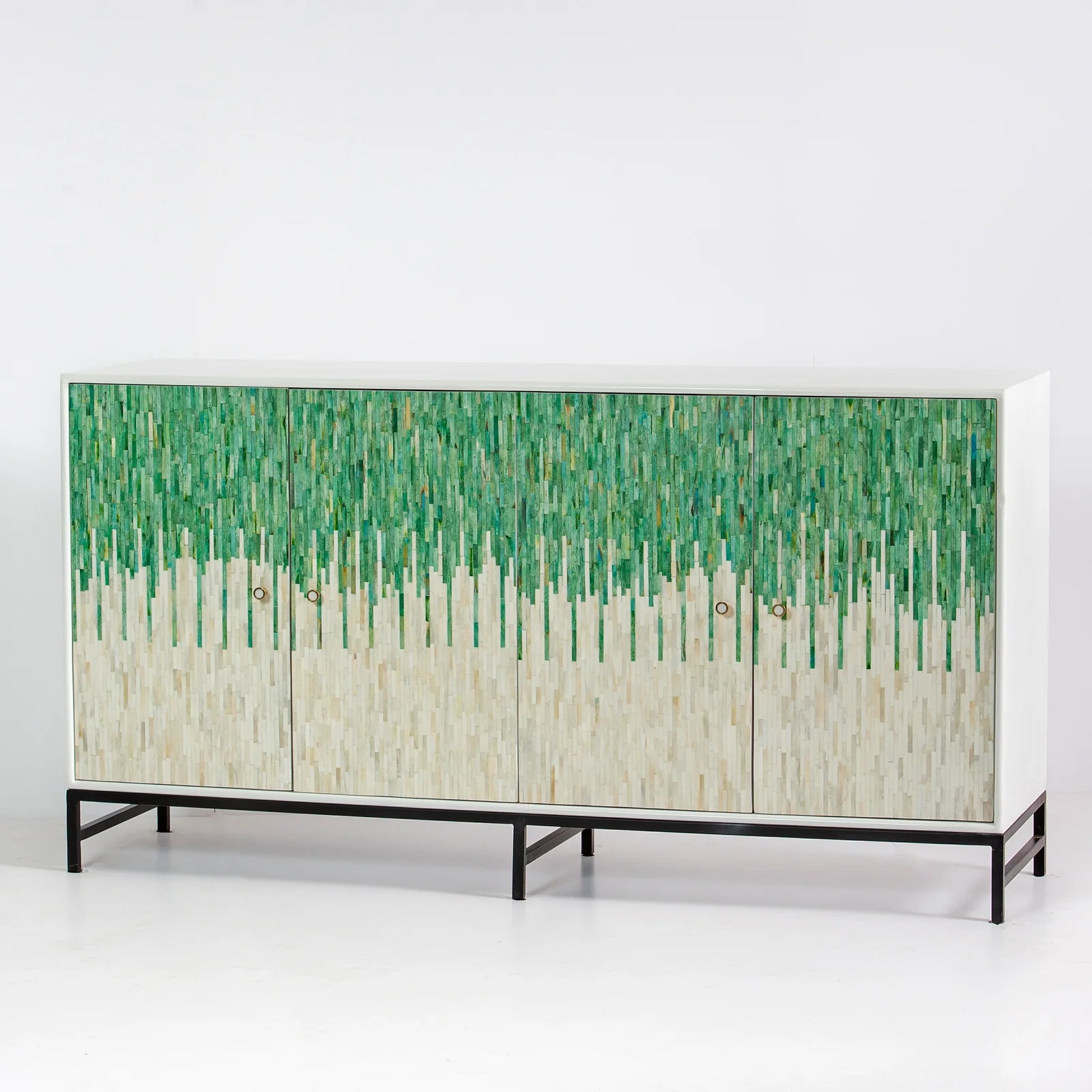 Grover Sideboard – green bone carved sideboard, handcrafted furniture, by Arkrn Homes
