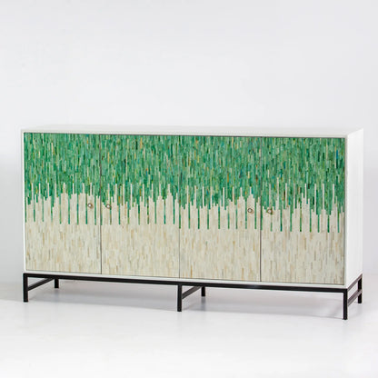 Grover Sideboard – green bone carved sideboard, handcrafted furniture, by Arkrn Homes