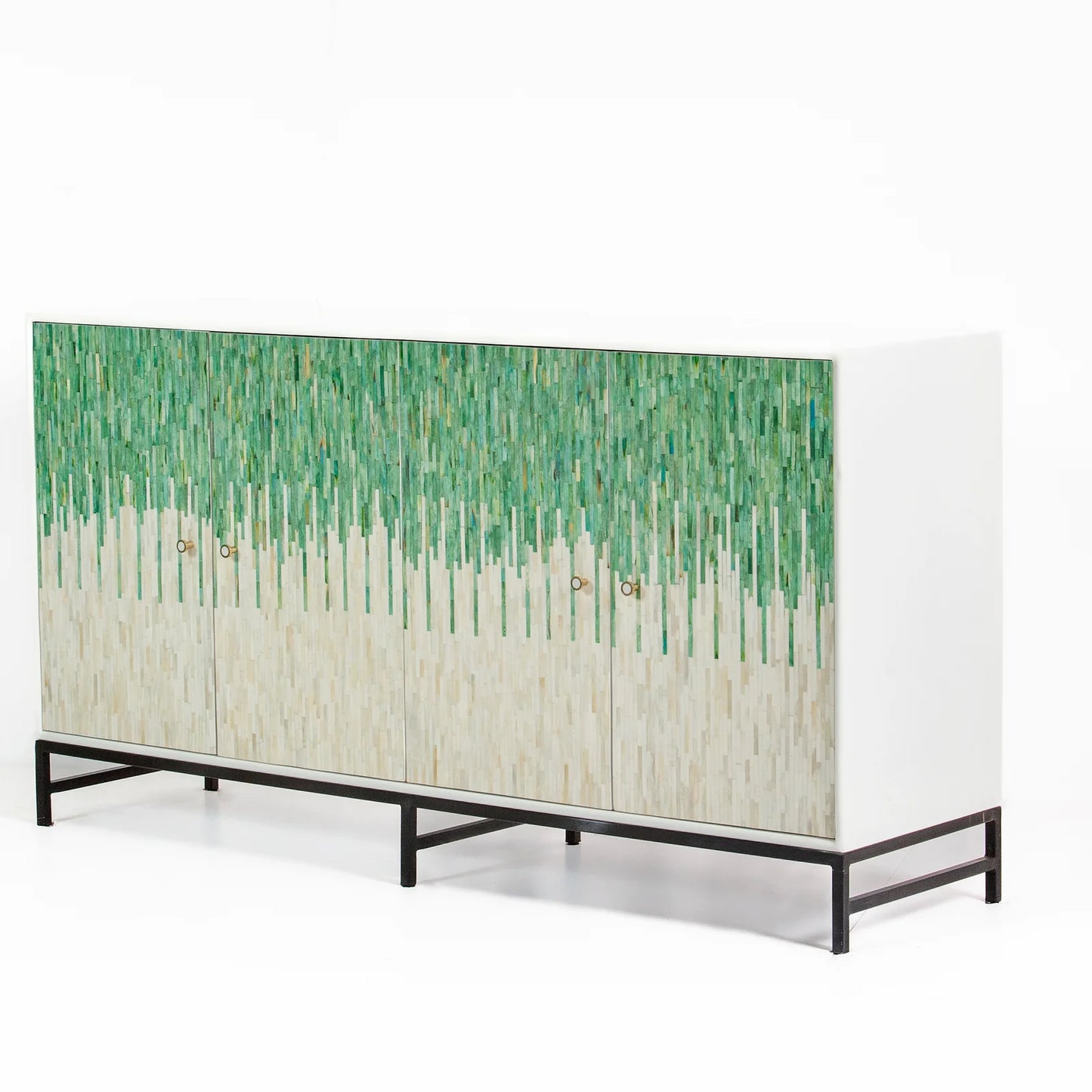 Grover Sideboard – green bone carved sideboard, handcrafted furniture, by Arkrn Homes