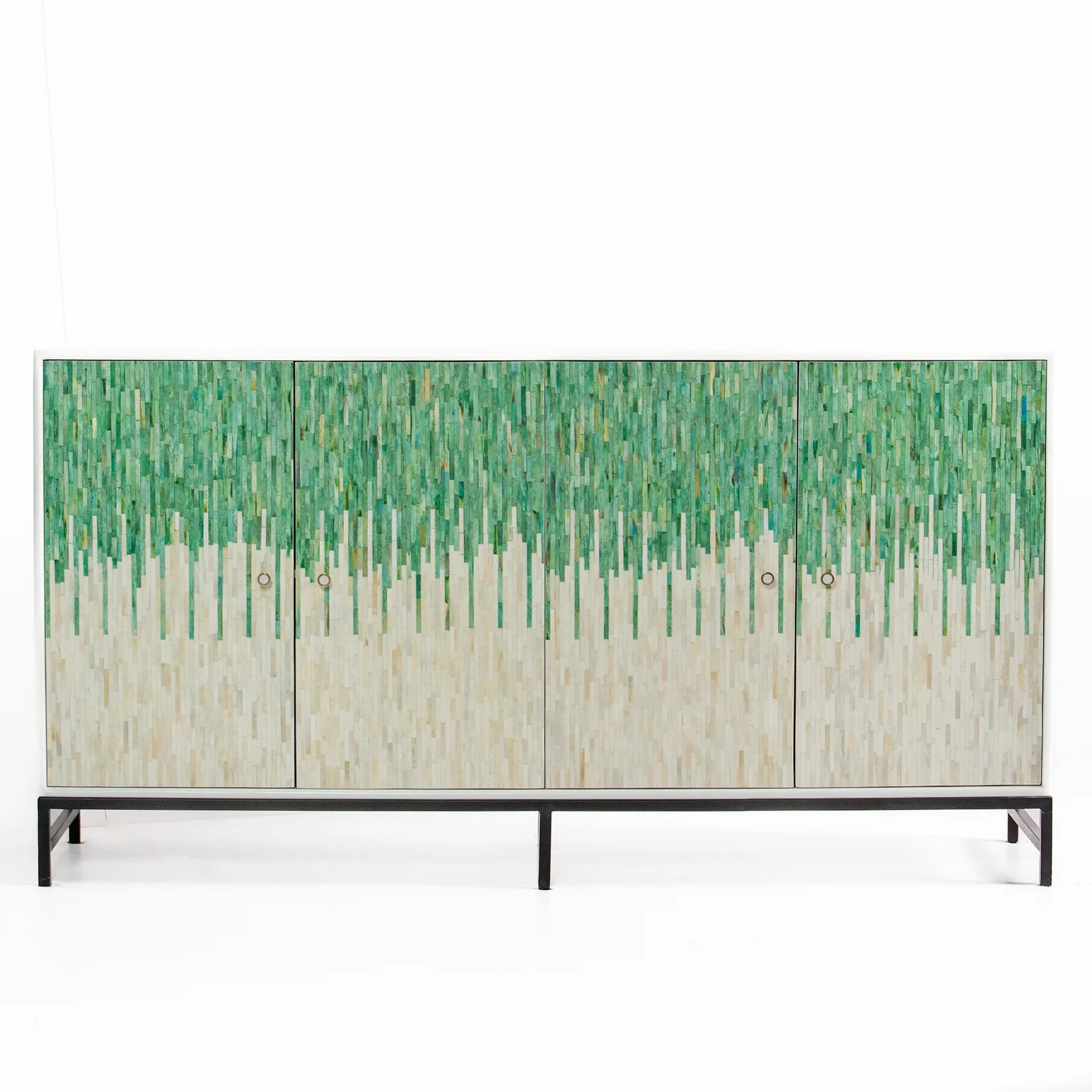 Grover Sideboard – green bone carved sideboard, handcrafted furniture, by Arkrn Homes