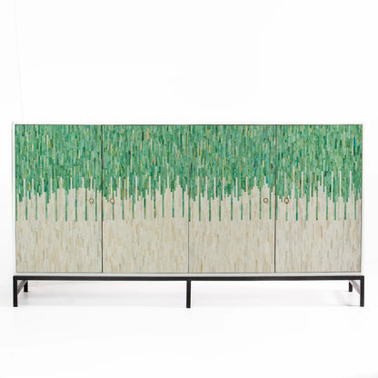 Grover Sideboard – green bone carved sideboard, handcrafted furniture, by Arkrn Homes