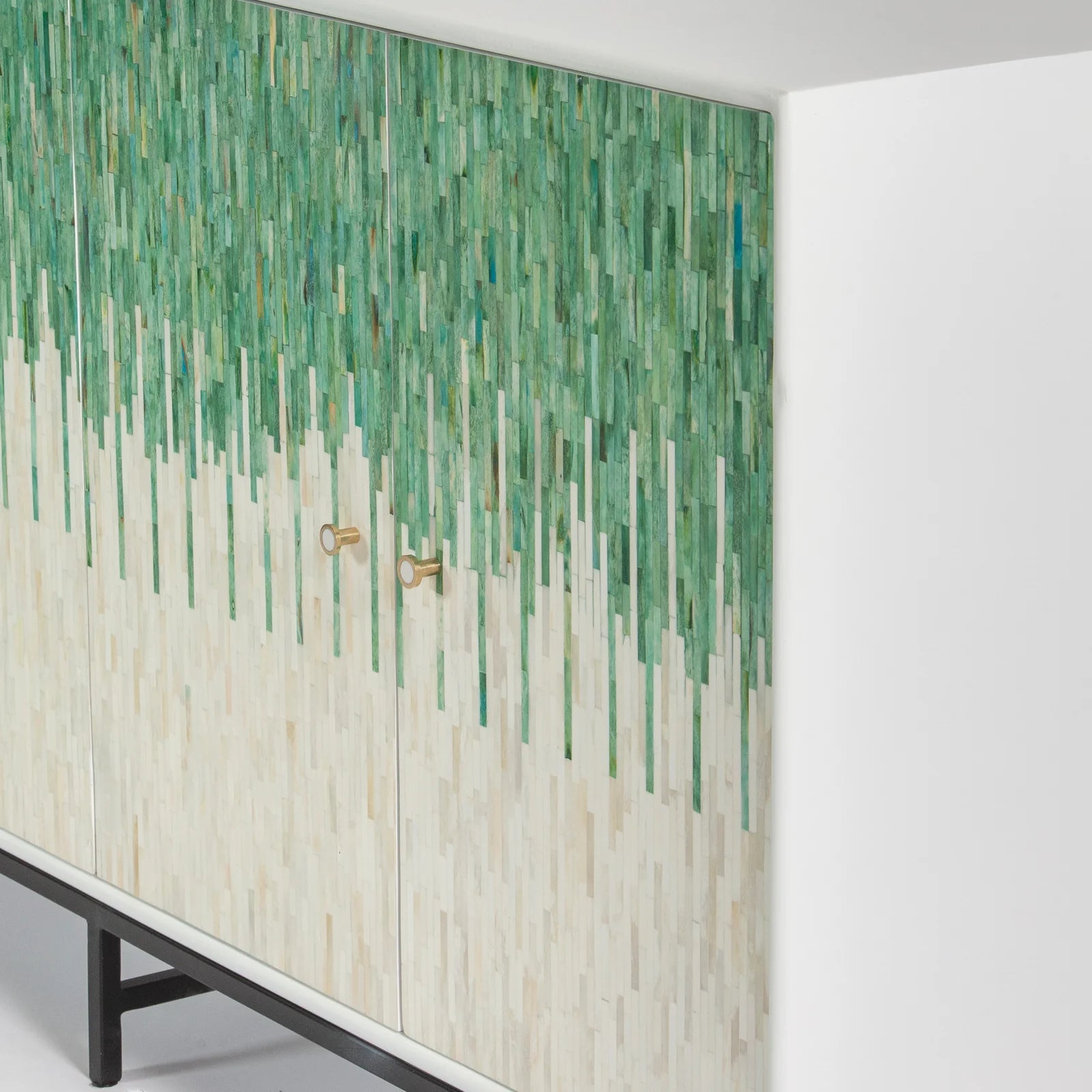 Grover Sideboard – green bone carved sideboard, handcrafted furniture, by Arkrn Homes