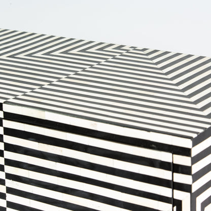 Leam Cabinet in black and white striped bone inlay by arkrn homes