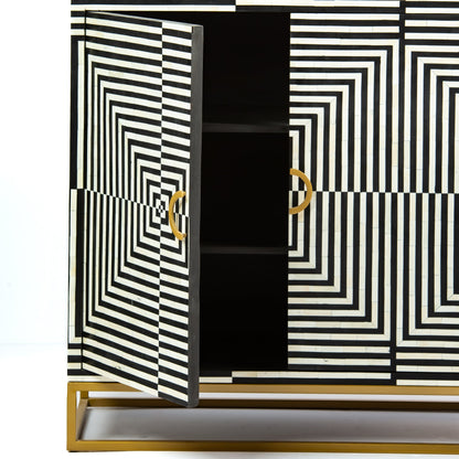 Leam Cabinet in black and white striped bone inlay by arkrn homes