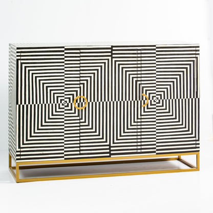 Leam Cabinet in black and white striped bone inlay by arkrn homes