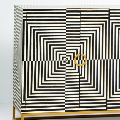 Leam Cabinet in black and white striped bone inlay by arkrn homes