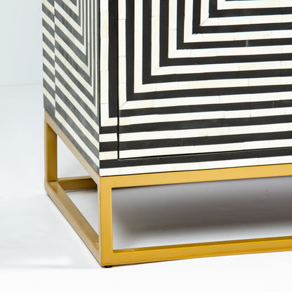 Leam Cabinet in black and white striped bone inlay by arkrn homes