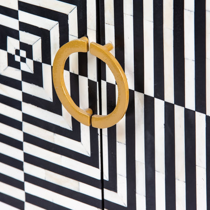 Leam Cabinet in black and white striped bone inlay by arkrn homes