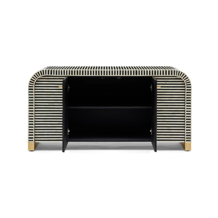 Leen Black bone inlay cabinet with open doors