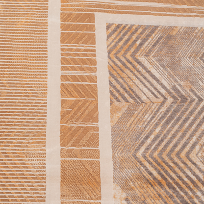 Lime cotton Rug in 200x300 cms featuring a beige chevron design, soft sheen finish, and double border detailing.