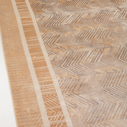 Lime cotton Rug in 200x300 cms featuring a beige chevron design, soft sheen finish, and double border detailing.