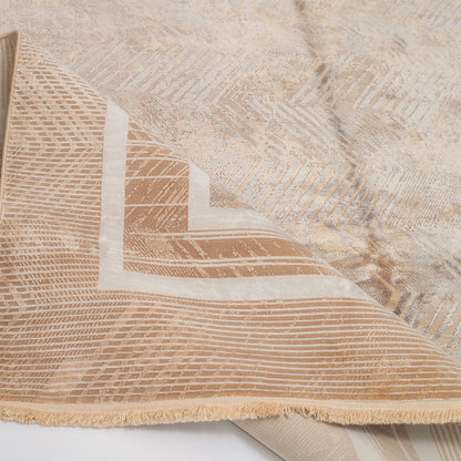 Lime cotton Rug in 200x300 cms featuring a beige chevron design, soft sheen finish, and double border detailing.