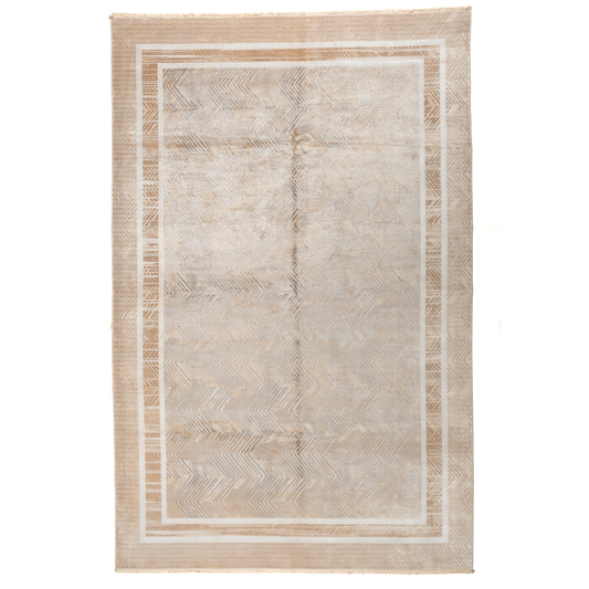 Lime cotton Rug in 200x300 cms featuring a beige chevron design, soft sheen finish, and double border detailing.