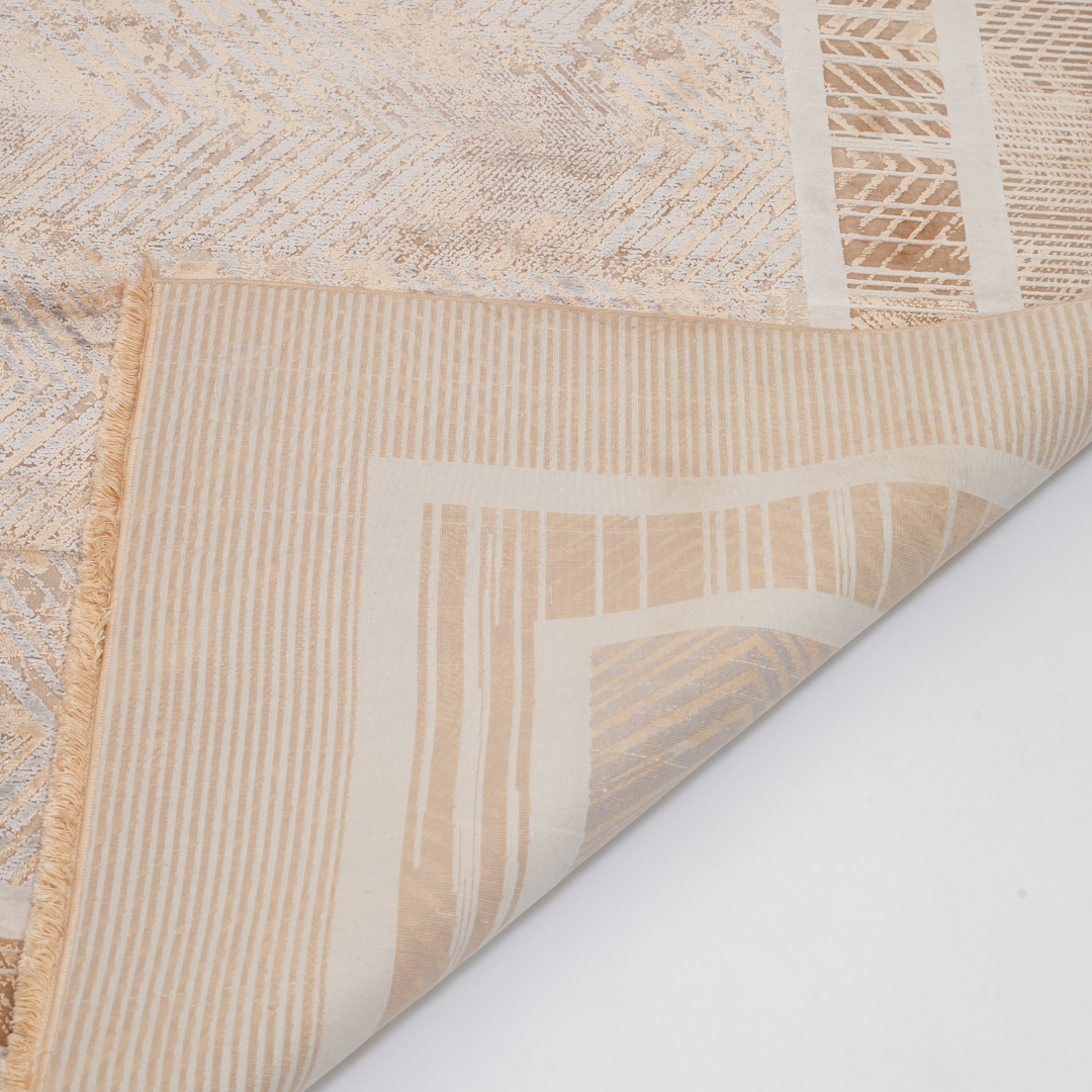 Lime cotton Rug in 200x300 cms featuring a beige chevron design, soft sheen finish, and double border detailing.
